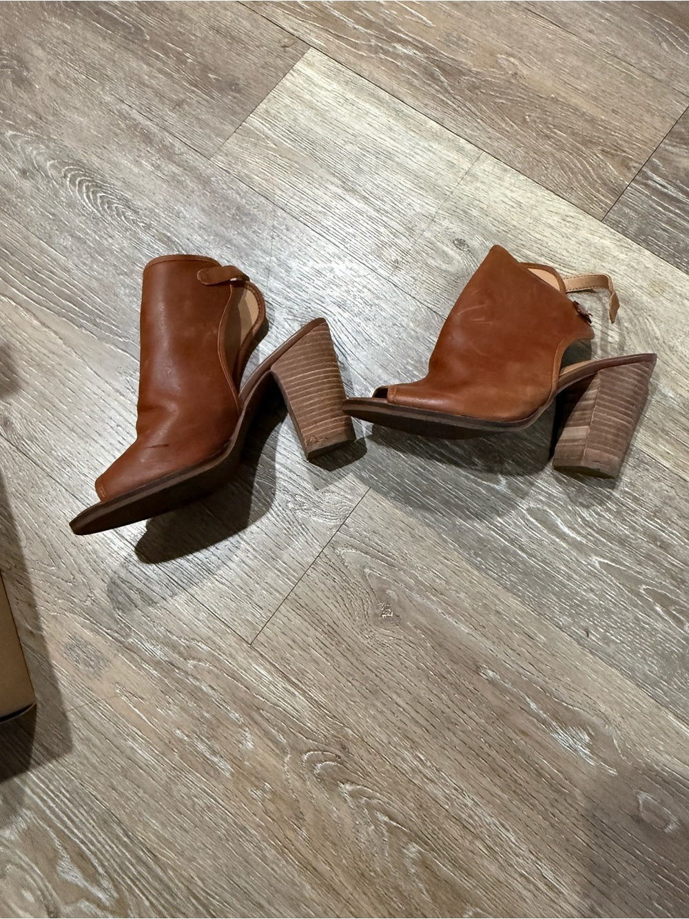 Lucky Brand Brown Leather Open-Side Ankle Booties